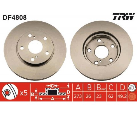 ÖN FREN DİSKİ HAVA KANALLI TOYOTA AURIS COROLLA 1.33L 1NR-FE NRE150 10-> / 1.6L 1ZR-FE ZRE151 07-12 / 1.4L 1NDTV NDE150 07-12 - 273 ÇAP X 5 BİJON Takım disk fiyatıdır