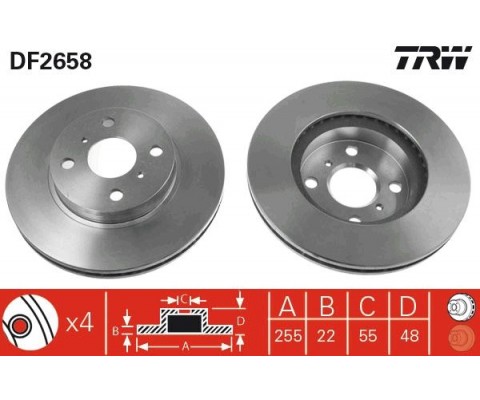 ÖN FREN DİSKİ HAVA KANALLI TOYOTA COROLLA 1.6L 4A-FE enjeksiyonlu AE101 AE111 92-00 255 çap x 4 bijon - Takım disk fiyatıdır