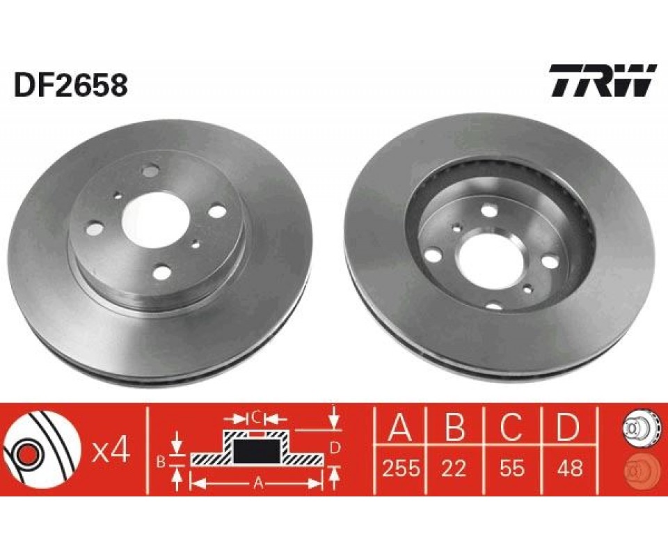 ÖN FREN DİSKİ HAVA KANALLI TOYOTA COROLLA 1.6L 4A-FE enjeksiyonlu AE101 AE111 92-00 255 çap x 4 bijon - Takım disk fiyatıdır