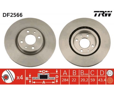 ÖN FREN AYNASI FIAT DOBLO 05>IDEA 04>LINEA 09> FIORINO 09> BRAVO 01>STILO 01> 284x22x 4 DELİK HAV ALI