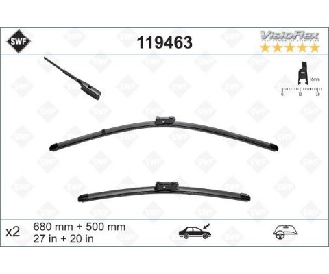 SWF VisioFlex Flat Blade X2 650 500 mm AUDI Q7 06/2015 >