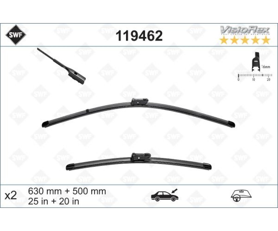 SİLECEK SWF VisioFlex Flat Blade X2 630 500 mm VOLVO S90 V90 XC90 03/2015 > PORSCHE TAYCAN 2019 > AUDI A6 A7 A8 Q3 Q5 Q8