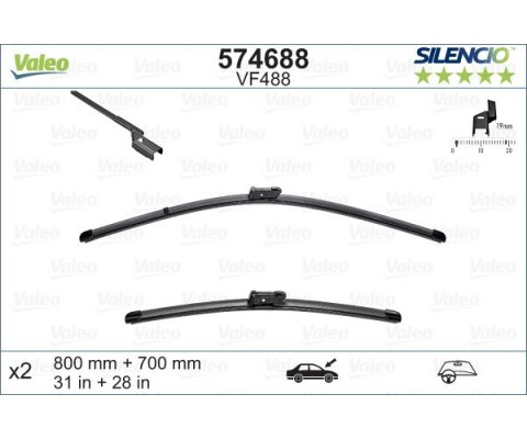 ÖN SİLECEK SÜPÜRGE TAKIMI 800-700mm OPEL ZAFIRA C 11>19 PEUGEOT P3008-P5008 09> CITROEN C4 SPACETO URER 18> Silencio X-TRM Flat Blade VM484 X2