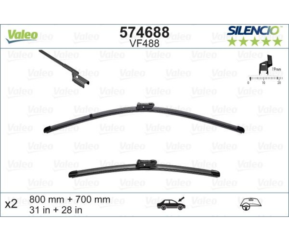 ÖN SİLECEK SÜPÜRGE TAKIMI 800-700mm OPEL ZAFIRA C 11>19 PEUGEOT P3008-P5008 09> CITROEN C4 SPACETO URER 18> Silencio X-TRM Flat Blade VM484 X2