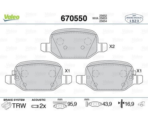 ARKA FREN BALATASI FIAT 500L 12> 0.9 1.3DMTJ 1.4 1.6D MTJ
