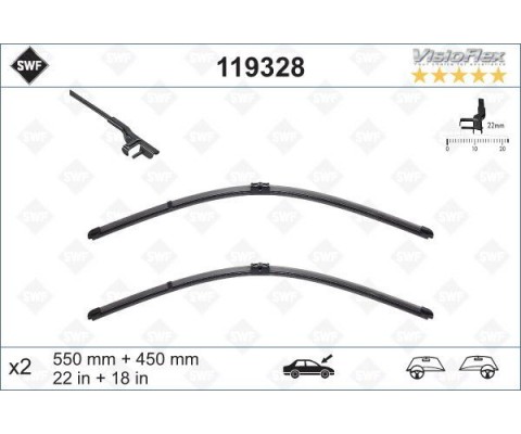 ÖN SİLECEK SÜPÜRGE TAKIMI ASTRA H 04 > 55 45cm X2 FLATBLADE-MUZ TİPİ-SWF MERCEDES GLK-CLASS X204 0 8>15