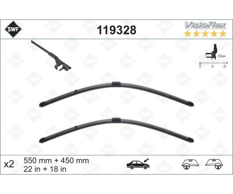 ÖN SİLECEK SÜPÜRGE TAKIMI ASTRA H 04 > 55 45cm X2 FLATBLADE-MUZ TİPİ-SWF MERCEDES GLK-CLASS X204 0 8>15