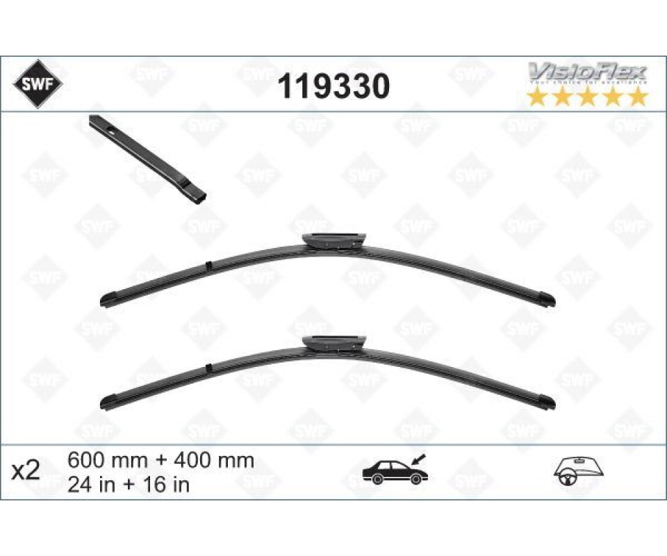 ÖN SİLECEK SÜPÜRGE TAKIMI PEUGEOT P301 CITROEN C ELYSEE 12> C3 PICASSO 10>17 DS3 10>15 RENAULT CLIO III 09 05>TALIA 00>FLUENCE 09> SWF 600 400 MUZ TIP