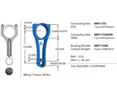 PISTON KOLU BMW N47 C20 B47 C20 E60 F10 F20 F30 E90 E84 E83 F25 E92 E93 F32 F34 F36 / MINI R55 R56 R57 R58 R59 R60 R61 / TOYOTA AVENSIS VERSO 1.6L 1WW WWT270 WAR20 D4-D dizel 03-08
