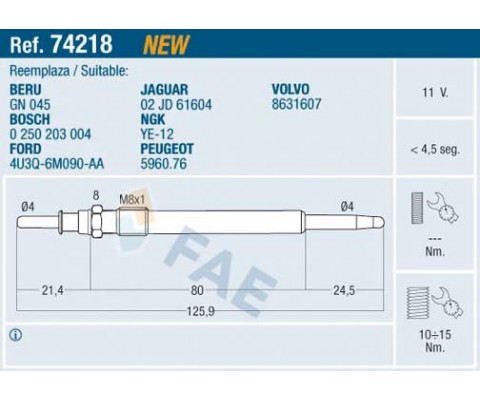KIZDIRMA BUJISI 11V VOLVO S60 I 384 2.4 D 01>10 S80 I 184 2.4 D 01>06 V70 II 285 2.4 D 01>08