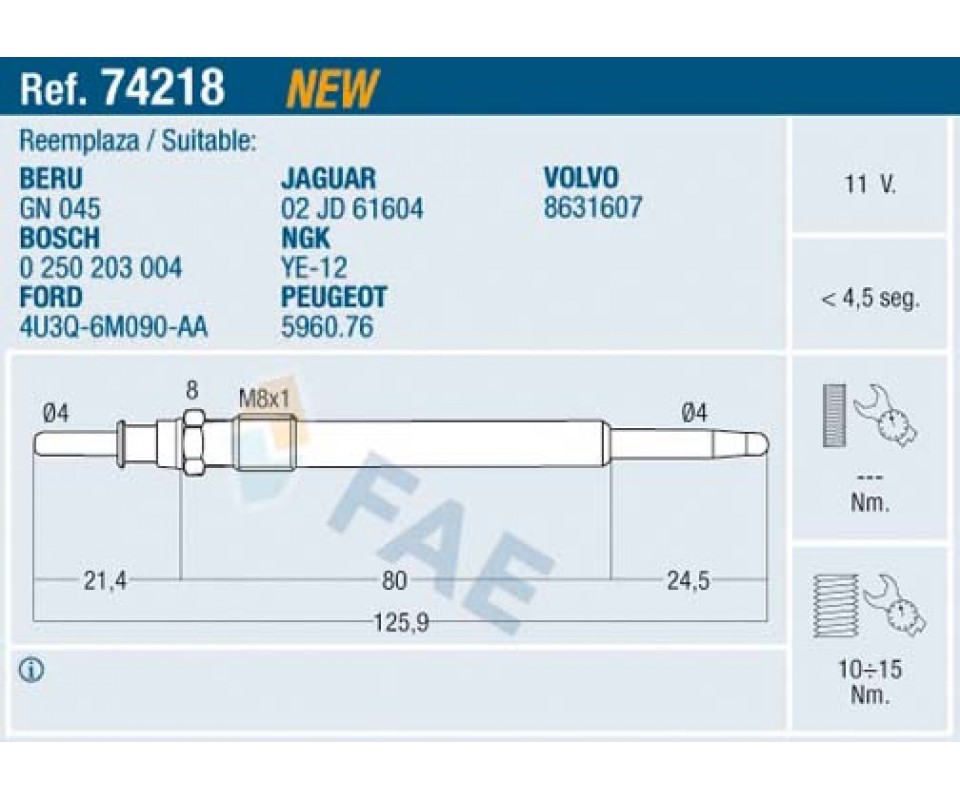 KIZDIRMA BUJISI 11V VOLVO S60 I 384 2.4 D 01>10 S80 I 184 2.4 D 01>06 V70 II 285 2.4 D 01>08