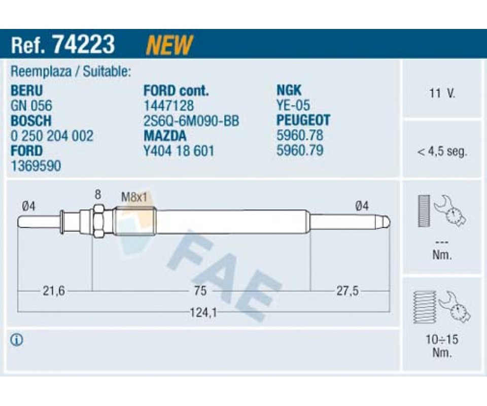 KIZDIRMA BUJİSİ P107-P206-P207-P307-P308-P407-P508-P607-P2008-P3008-P5008-PARTNER-BERLINGO-EXPERT-BI PPER-JUMPY-NEMO-C1-C2-C3-C5-C6-C8-XSARA-C-MAX 03> FOCUS II 04> 1.4-1.6 HDI-TDCI GEÇMELİ TİP