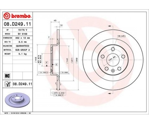 ARKA FREN AYNASI VOLVO S60 III-19 > V60 18 >V90 16 > XC60 17 > S90 16 > 302x5DL 16 İNÇ