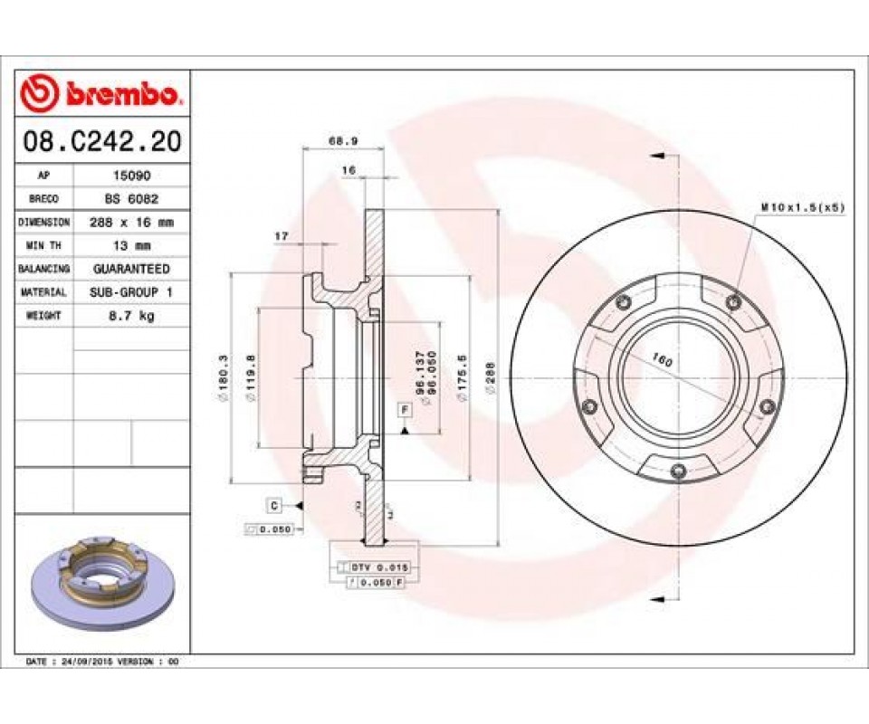 ARKA FREN DISK AYNASI TRANSIT CUSTOM V362 2.2TDCI 12> CAP 288 16