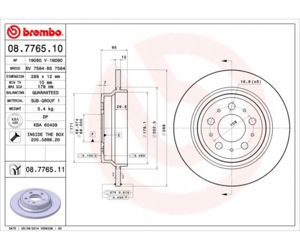 ARKA FREN AYNASI VOLVO S60 01-10 S70 01-05 S80 98-06 XC70 00-07 288x12x5DL DELYKLY 986478495-DF4066