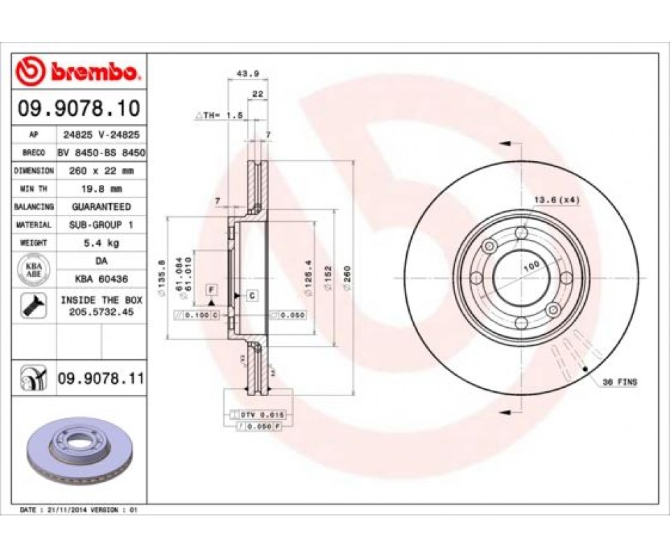 ÖN FREN AYNASI RENAULT MEGANE II 02> CLIO III 05>MODUS 04>MICRA 03>LOGAN 04>NOTE 06> 260x22x4DLxHAV ALI