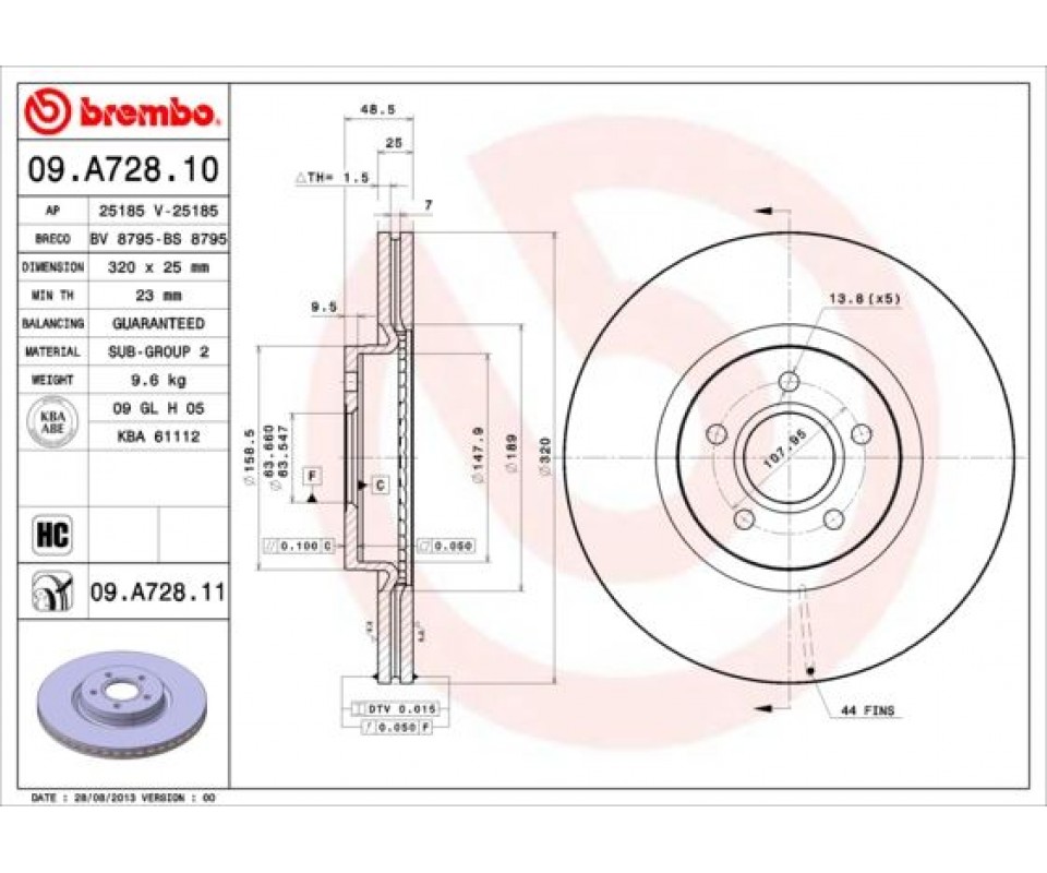 ÖN FREN AYNASI VOLVO S40 2004-2012 C70 II 2006-2013 V40 2012 > V50 2004-2012 320 X5-DL